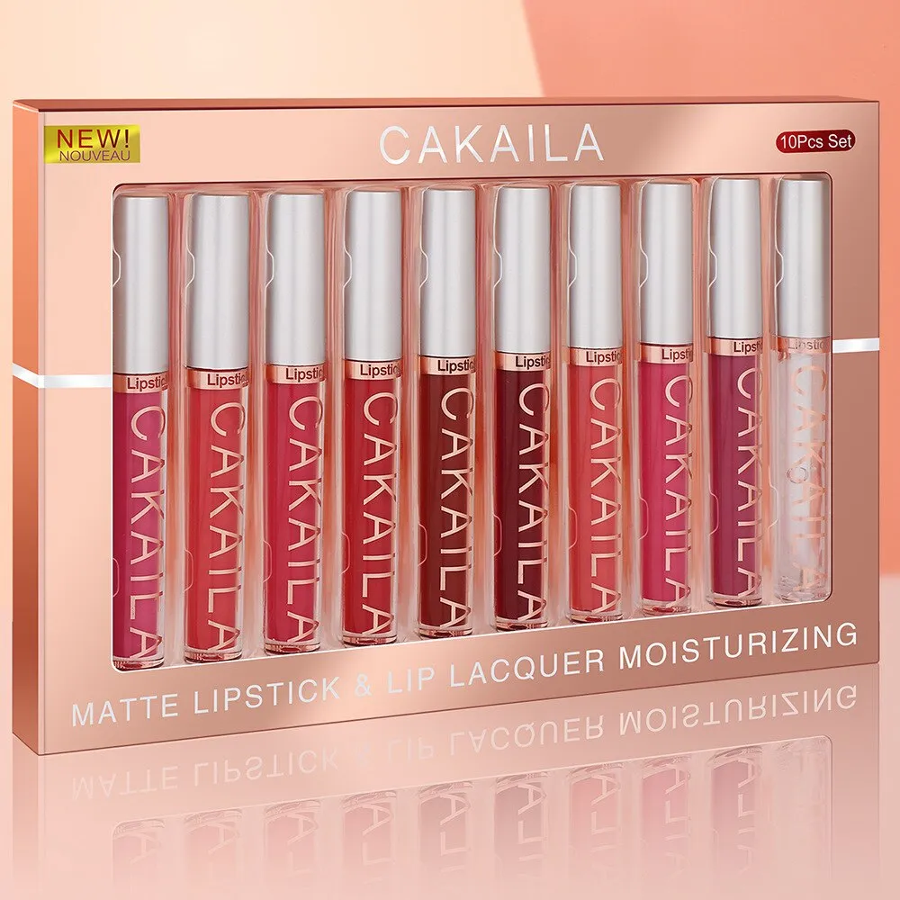 10pcs/set Of Matte Hydrating Lip Gloss Glitter Non-stick Cup