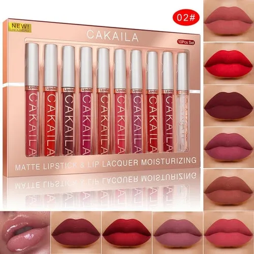 10pcs/set Of Matte Hydrating Lip Gloss Glitter Non-stick Cup