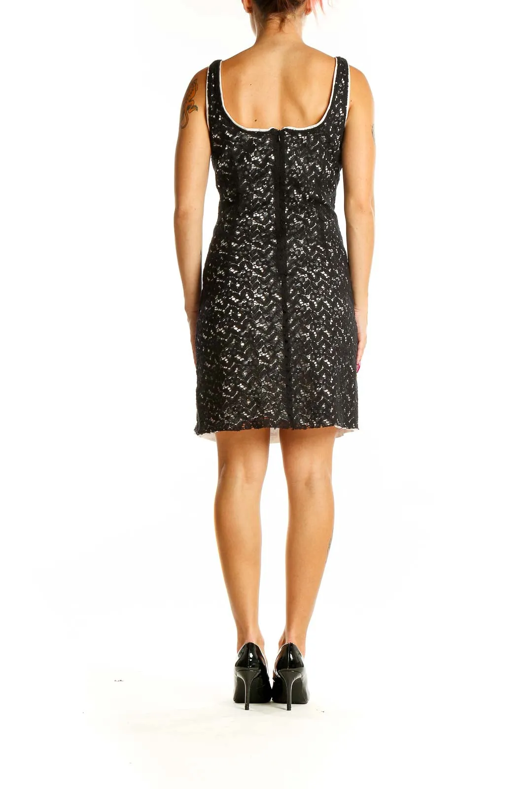 Black Lace Overlay Sleeveless Cocktail Dress