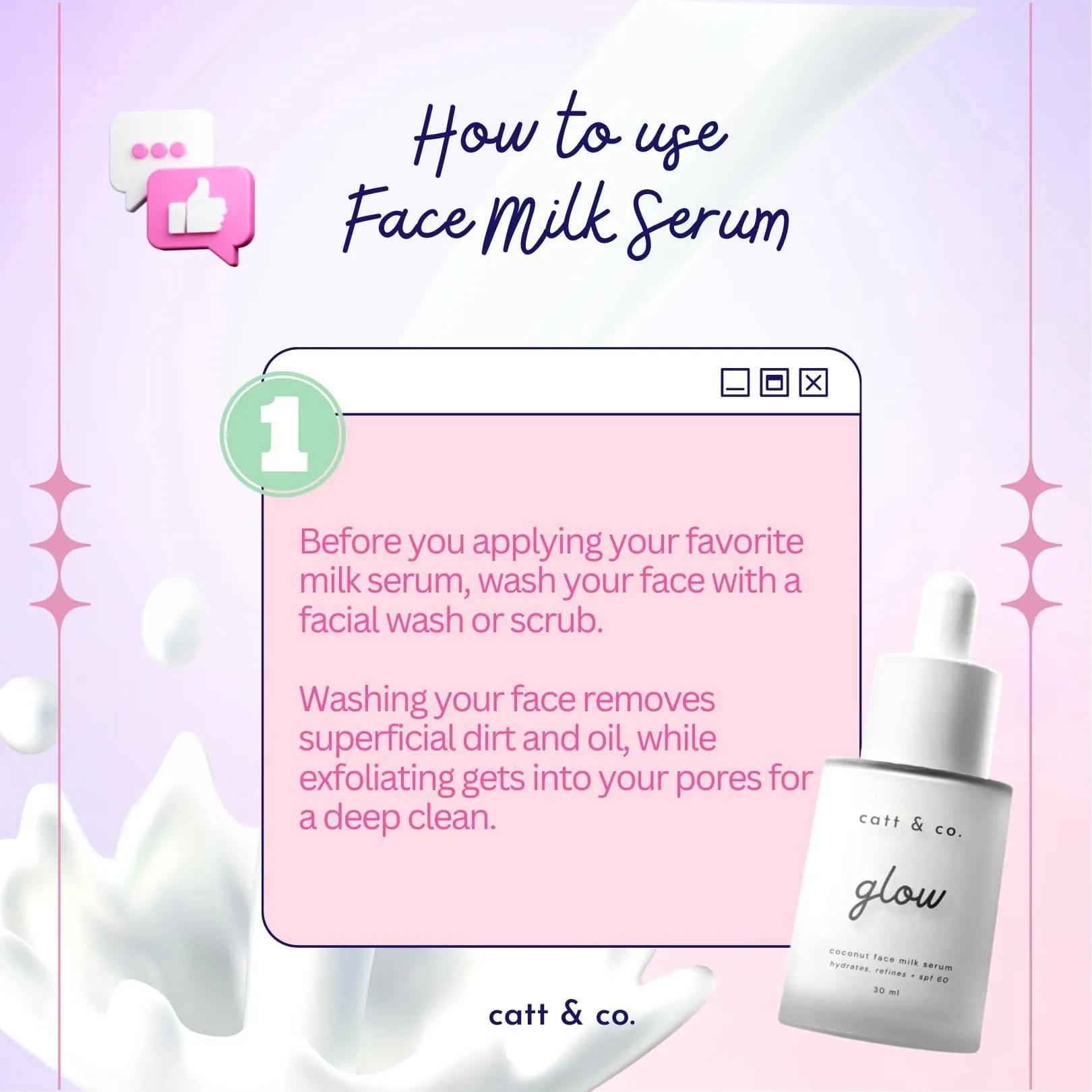 Catt & Co - BOUNCE - Strawberry Face Milk Serum - Brightens Smoothens SPF60 - 30ml
