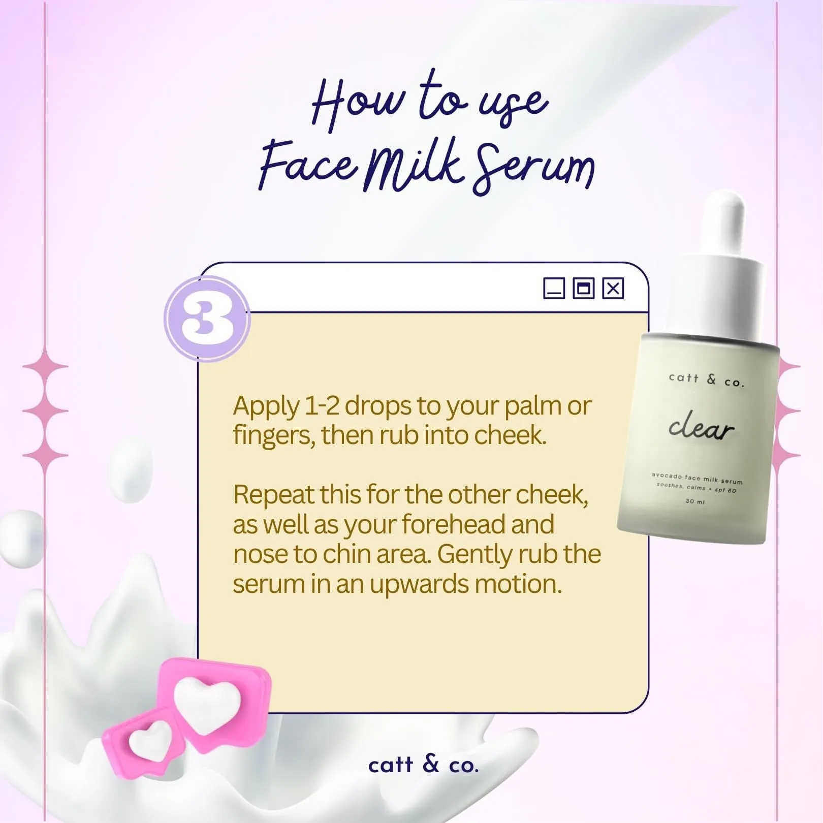 Catt & Co - BOUNCE - Strawberry Face Milk Serum - Brightens Smoothens SPF60 - 30ml