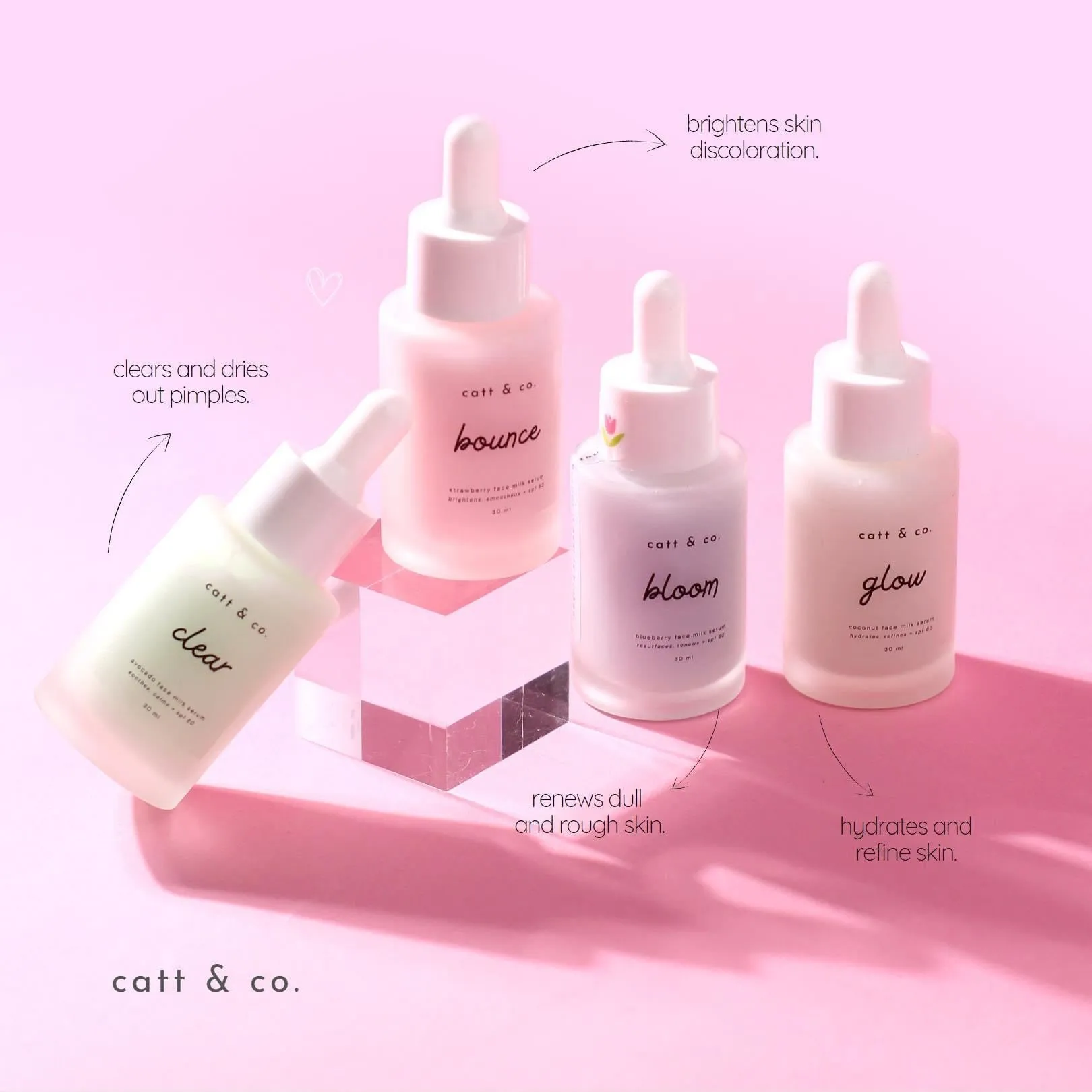 Catt & Co - BOUNCE - Strawberry Face Milk Serum - Brightens Smoothens SPF60 - 30ml