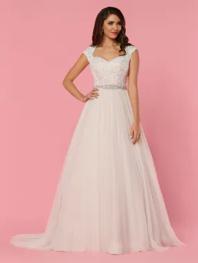Davinci Bridal 50456 Lace Tulle Wedding Dress Crystal Belt Ballgown SheerCap Sleeve