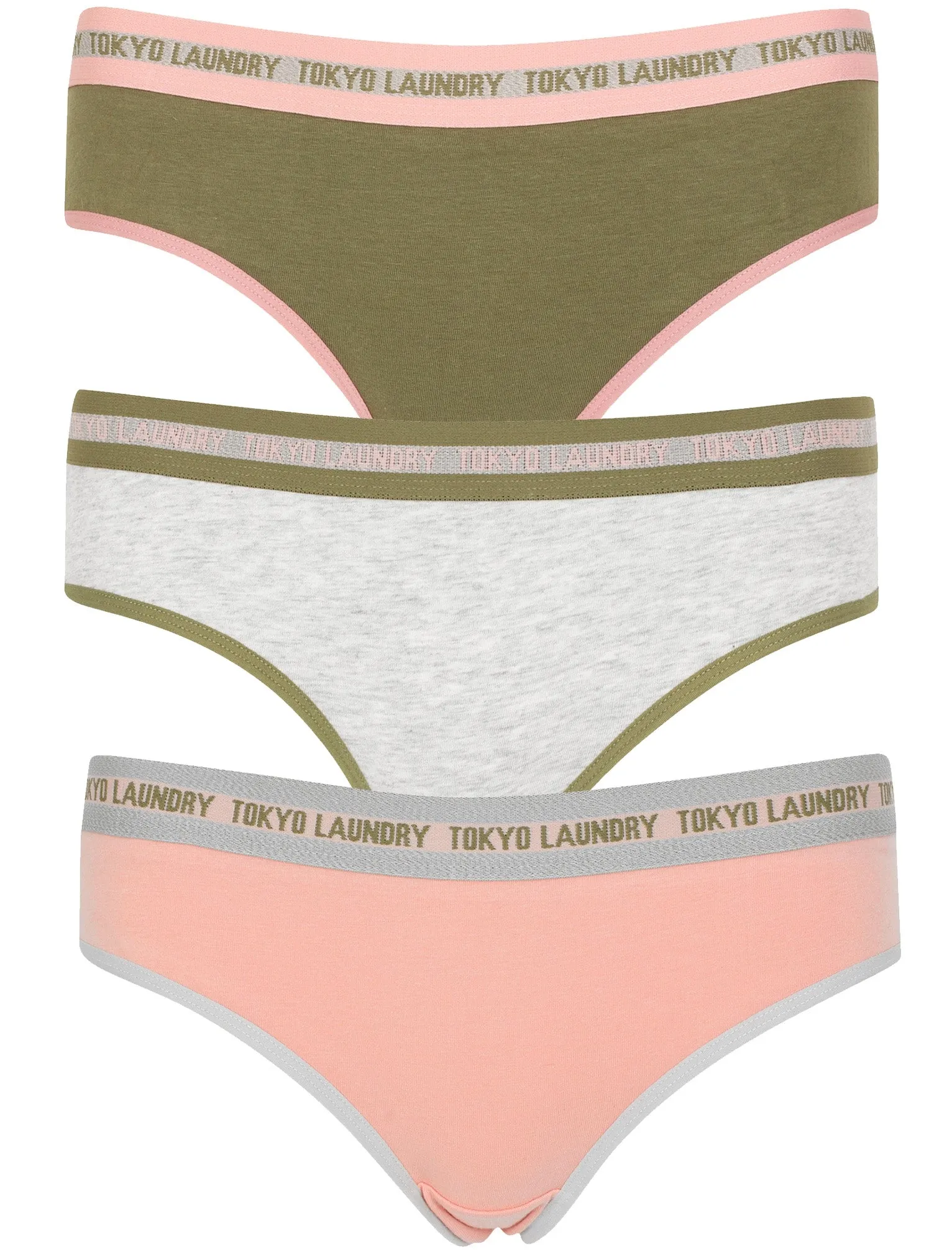 Feverfew (3 Pack) Assorted Briefs In Khaki/ Light Grey Marl/ Blush - Tokyo Laundry