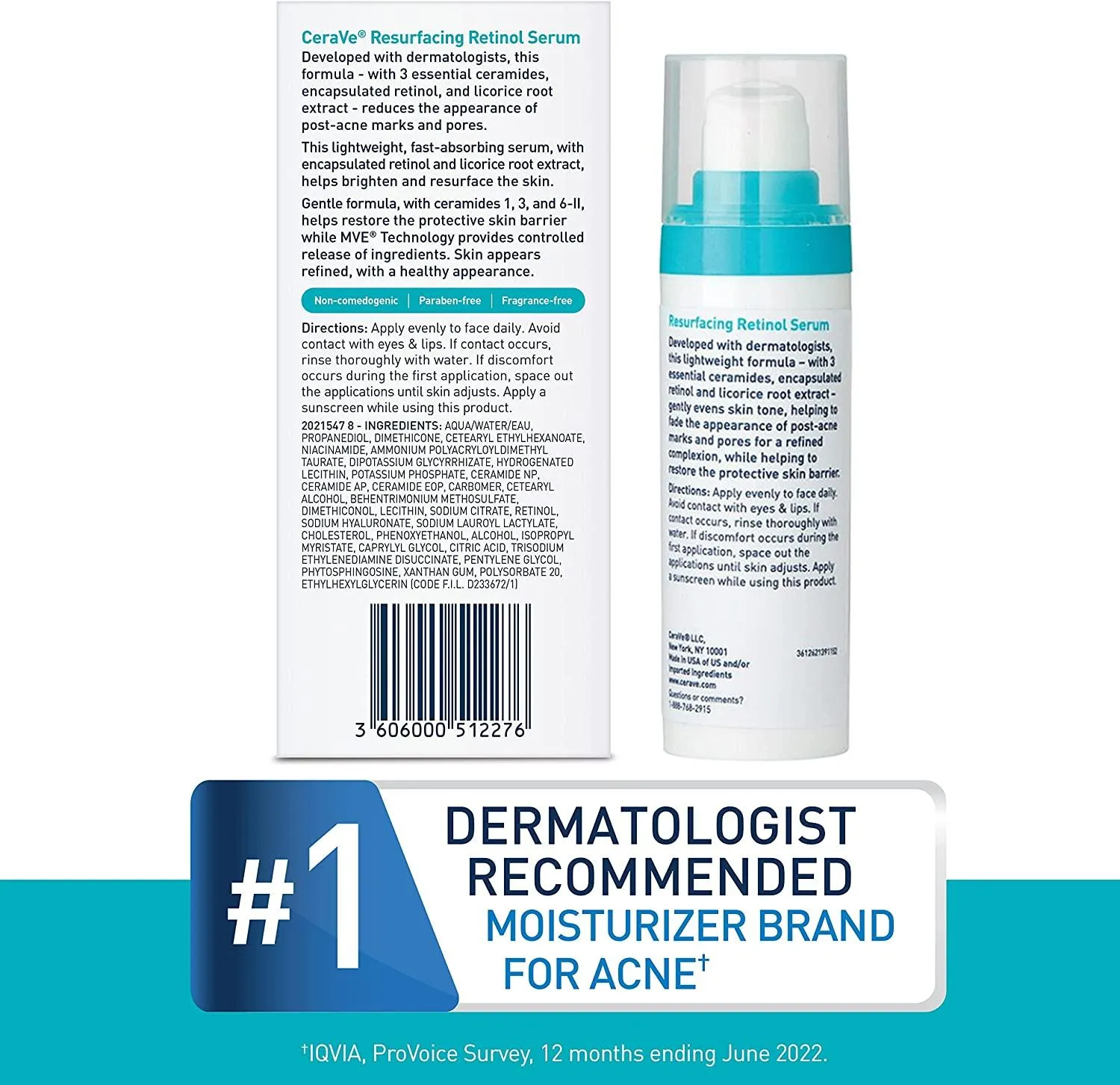 Retinol Serum for Post-Acne Marks and Skin Texture | Pore Refining, Resurfacing, Brightening Facial Serum with Retinol and Niacinamide | Fragrance Free, Paraben Free & Non-Comedogenic| 1 Oz