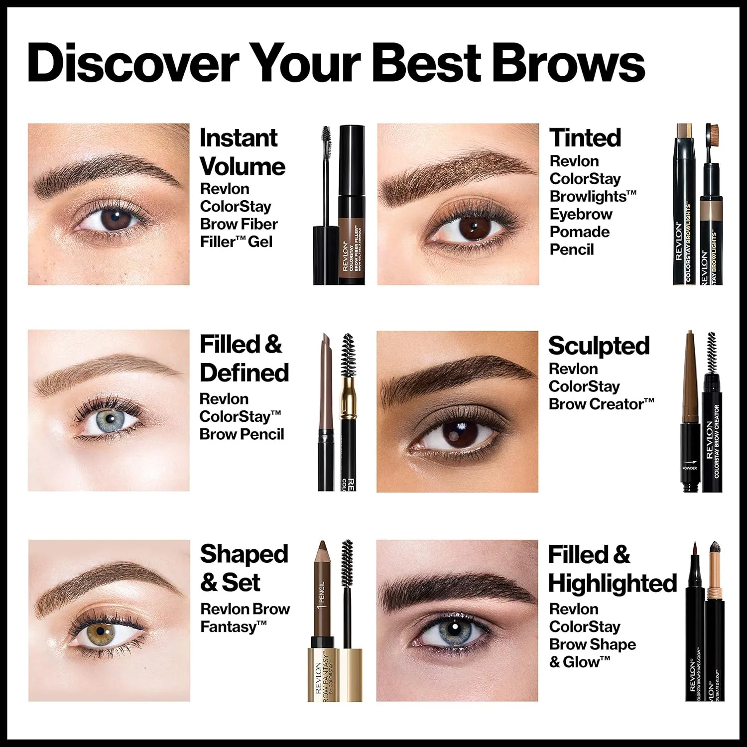 Revlon ColorStay Brow Fiber Filler, Longwearing & Volumizing Waterproof Eyebrow,