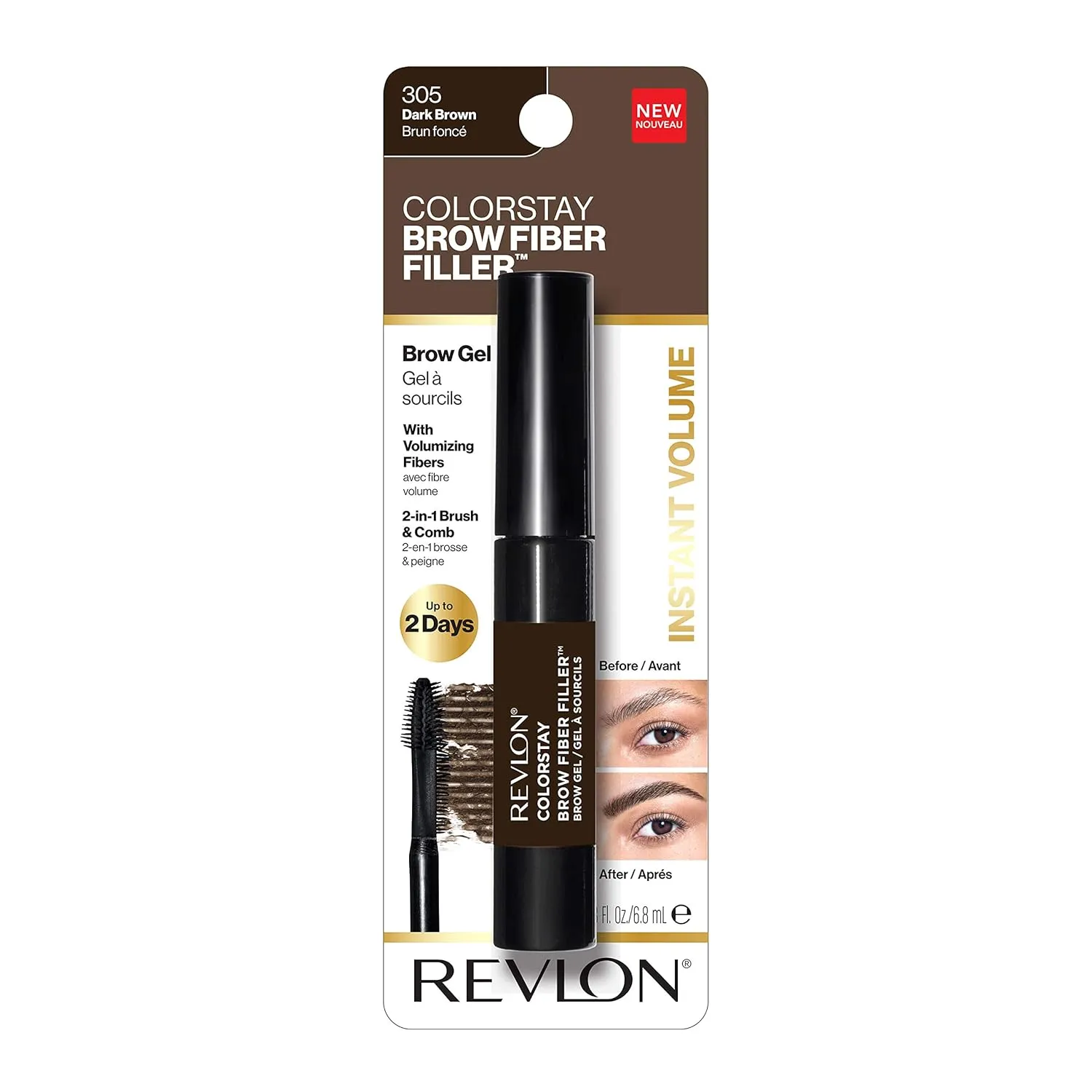 Revlon ColorStay Brow Fiber Filler, Longwearing & Volumizing Waterproof Eyebrow,
