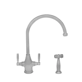 Whitehaus WHQN-34650-PN Queenhaus Dual Handle Faucet with Long Gooseneck Spout and Side Spray