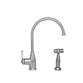 Whitehaus WHQNP-34682-C Queenhaus Single Lever Faucet with Long Gooseneck Spout and Side Spray